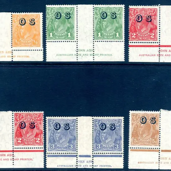 1931/36 KGV ovptd "OS" John Ash imprint pairs with ...