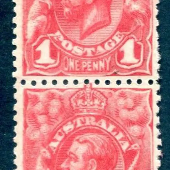 1913 1d bright scarlet KGV re-engraved vert pair ...
