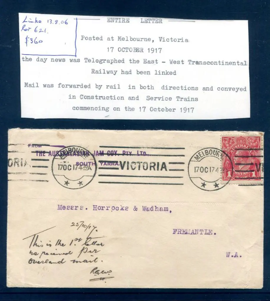1917 (17th Oct) Cover carried on the East - West ... Image 1++