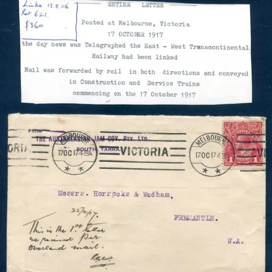 1917 (17th Oct) Cover carried on the East - West ...
