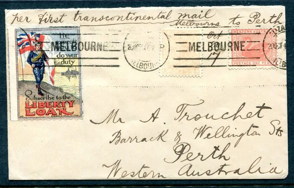 1917 (20th Oct) "per First transcontinental mail ... Image 1++
