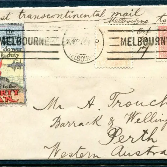 1917 (20th Oct) "per First transcontinental mail ...