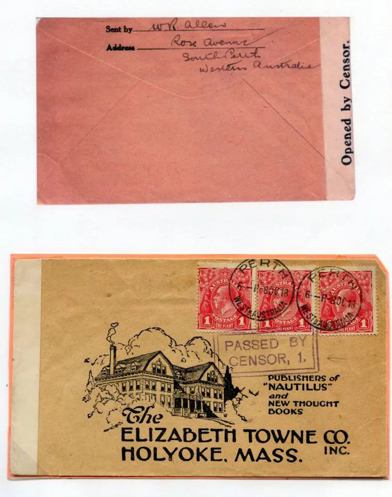 1918 (8th Oct) 1d rose-carmine KGV x 3 tied by ... Image 1++