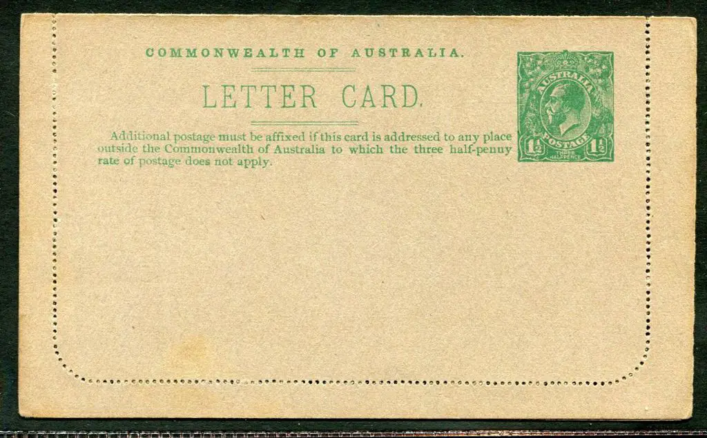 1923 1½d green KGV Letter Card, perf. 12½ showing ... Image 1++