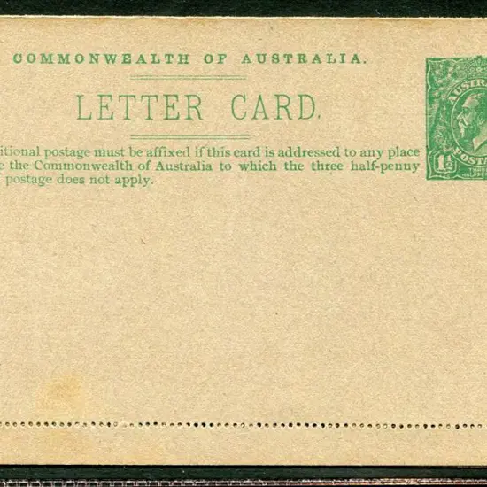 1923 1½d green KGV Letter Card, perf. 12½ showing ...