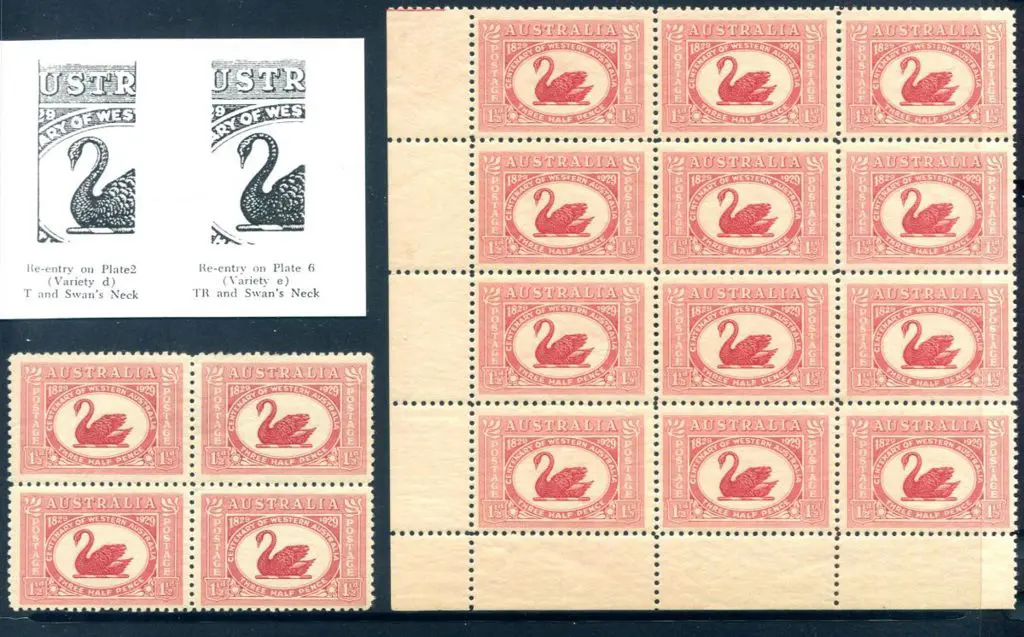 1929 1½d WA Cent "TR" & neck double re-entry ... Image 1++