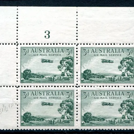 1929 3d Airmail, type B in Plate 3 block of 4. ...