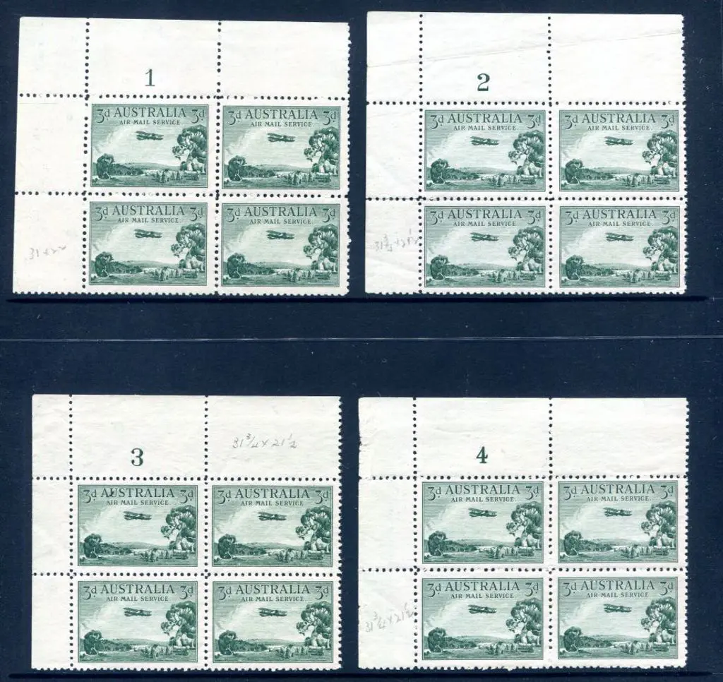 1929 3d Airmail, type B mesh paper in Plate 1-4 ... Image 1++