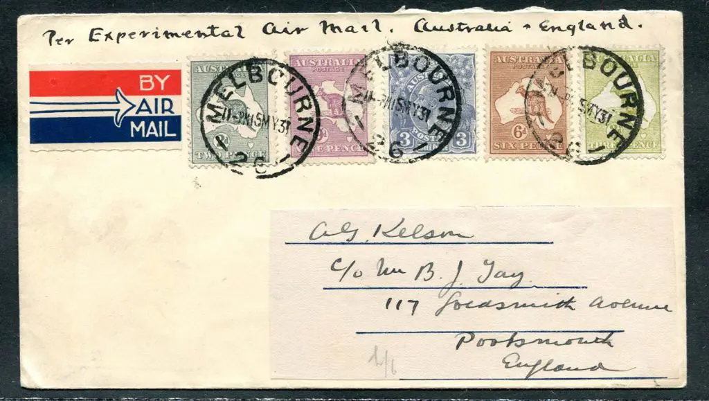 1931 (5th May) "Per Experimental Air Mail ... Image 1++