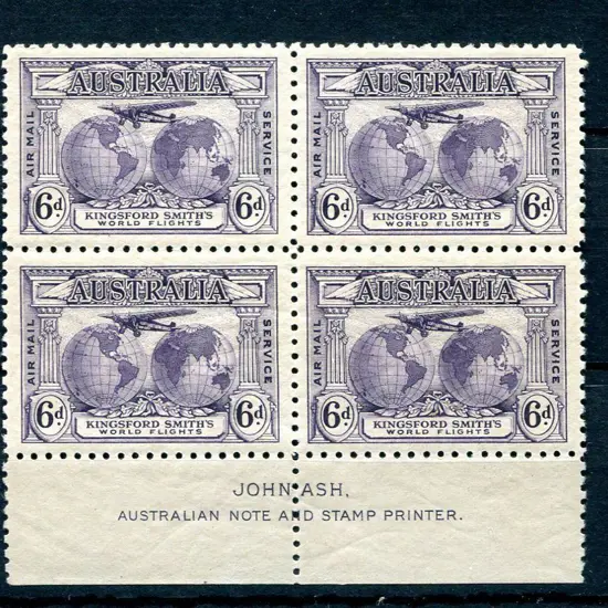 1931 6d dull violet Kingsford Smith imprint block ...