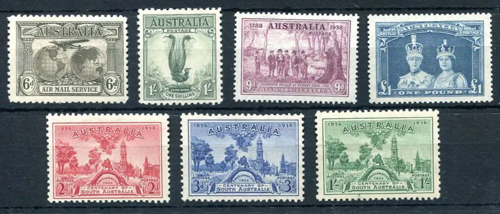 1931 6d sepia Kingsford Smith, 1932 1/- lyrebird, ... Image 1++