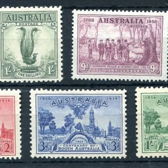 1931 6d sepia Kingsford Smith, 1932 1/- lyrebird, ...