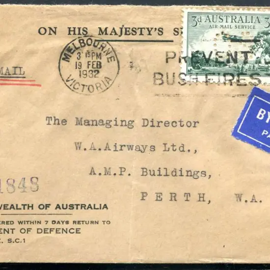 1932 (19th Feb) "Department of Defence Melbourne" ...