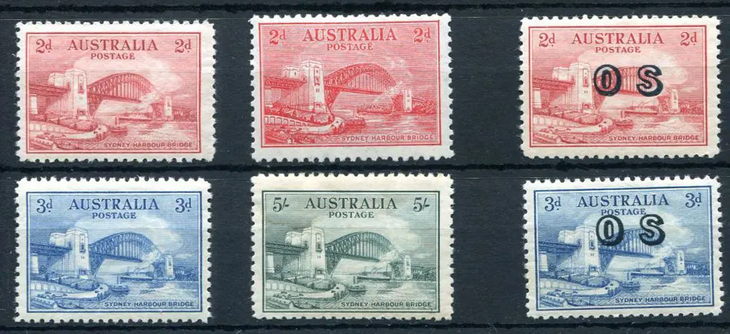 1932 Sydney Harbour Bridge set of 4 plus "OS" ... Image 1++