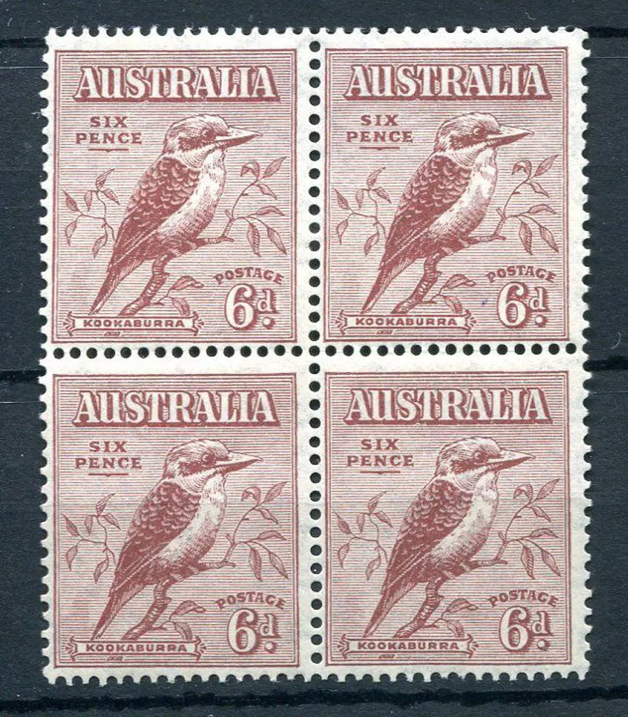 1932 6d red-brown kookaburra block of 4. MUH. SG ... Image 1++