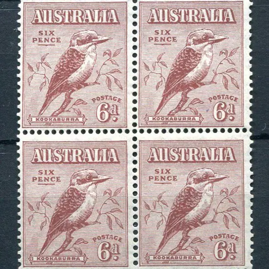 1932 6d red-brown kookaburra block of 4. MUH. SG ...