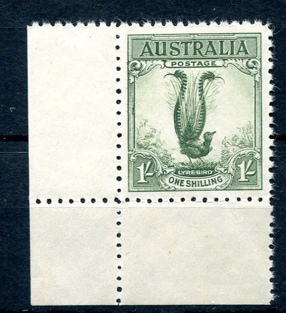 1932 1/- Lyrebird in dull yellow-green shade. ... Image 1++