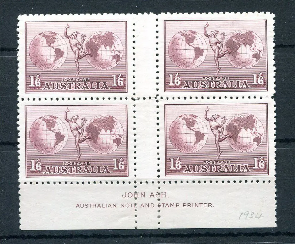 1934 1/6d dull claret Hermes on white wove paper ... Image 1++