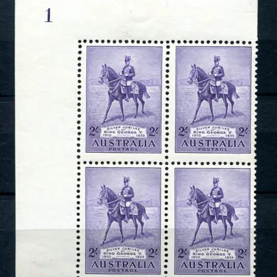 1935 2/- Silver Jubilee in top left plate 1 block ...