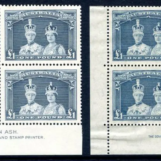 1937/48 £1 Robes in John Ash imprint block of 4 on ...