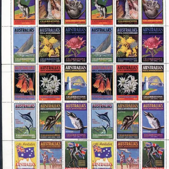 1938 150th Anniversary Sydney complete sheet of 30 ...