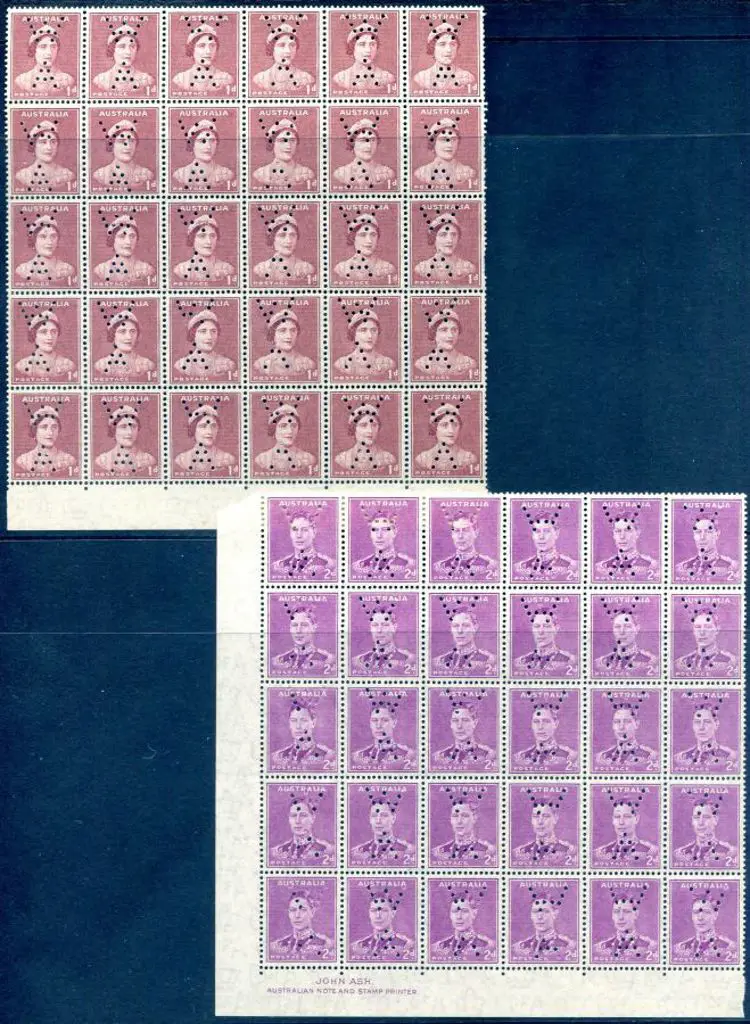 1941 1d red-brown QM in lower selvedge block of 30 ... Image 1++