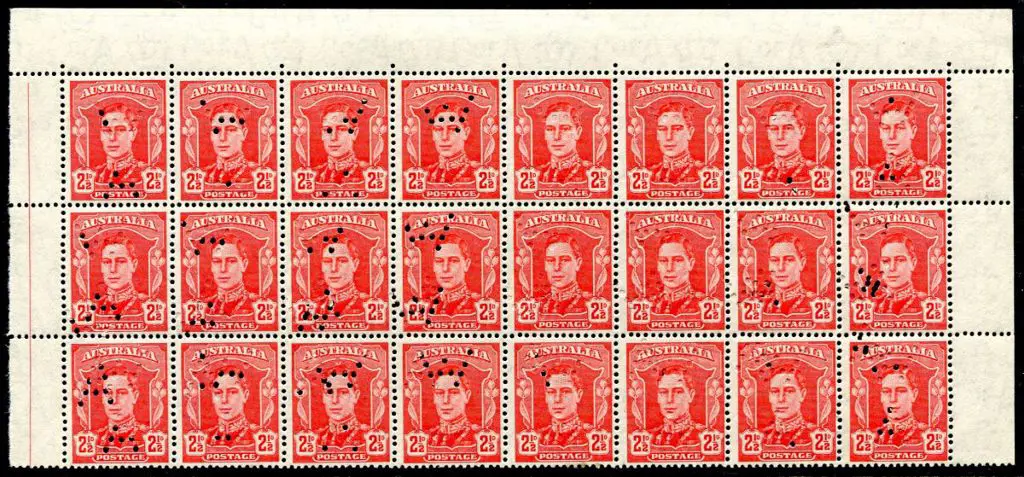 1942 2½d scarlet KGVI right pane top 3 rows with ... Image 1++