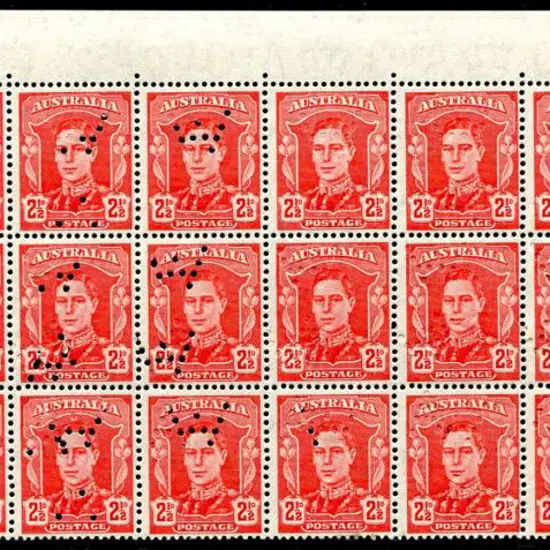 1942 2½d scarlet KGVI right pane top 3 rows with ...