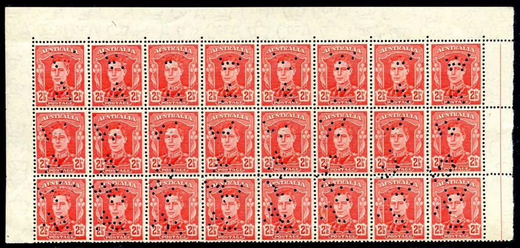 1942 2½d scarlet KGVI top 3 rows of left pane with ... Image 1++