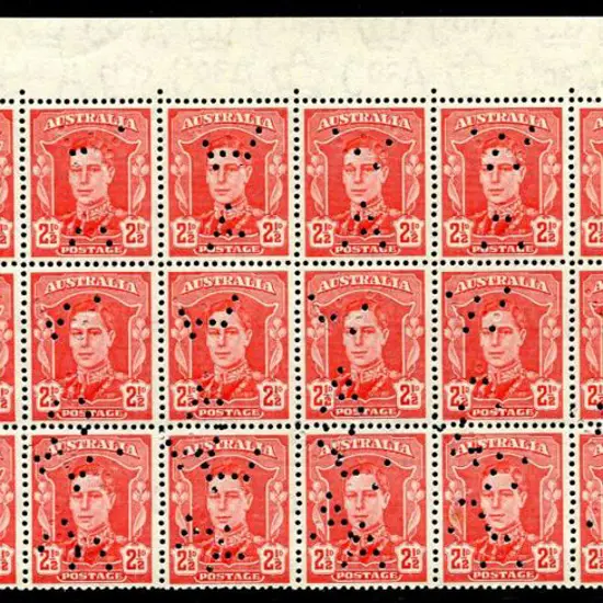 1942 2½d scarlet KGVI top 3 rows of left pane with ...