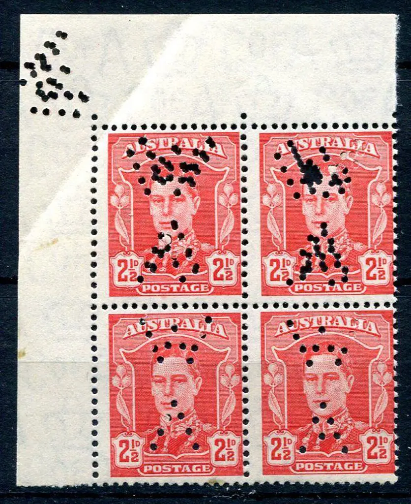 1942 2½d scarlet KGVI top left selvedge block of 4 ... Image 1++