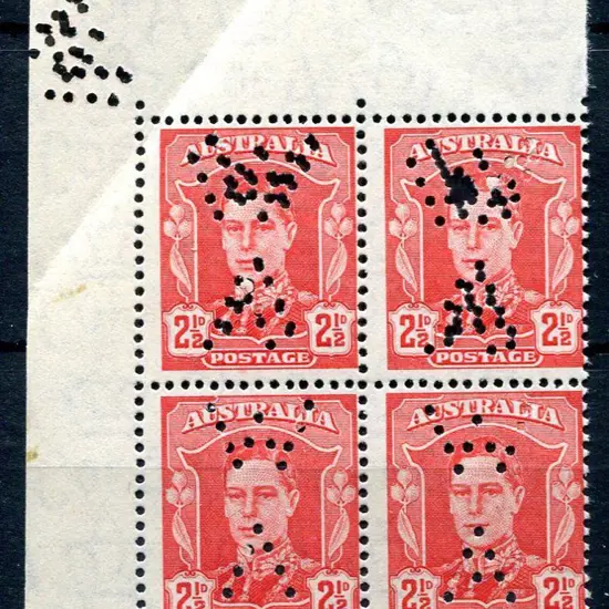 1942 2½d scarlet KGVI top left selvedge block of 4 ...