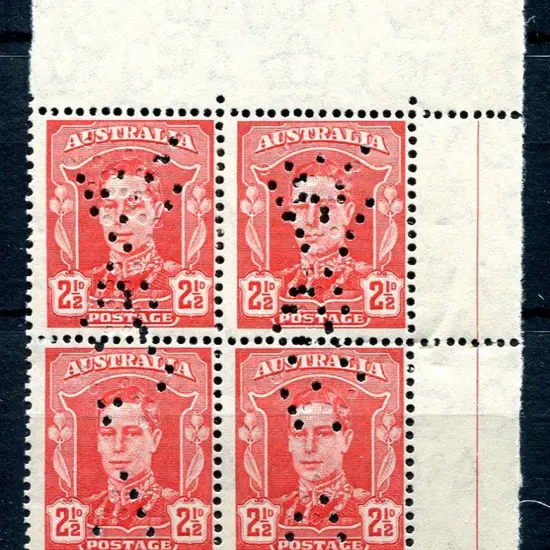 1942 2½d scarlet KGVI top right selvedge block of ...