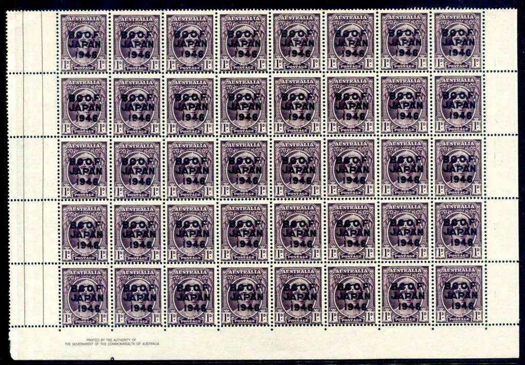 1946 1d purple-brown QM with BCOF ovpt on bottom ... Image 1++