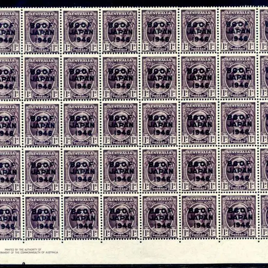 1946 1d purple-brown QM with BCOF ovpt on bottom ...
