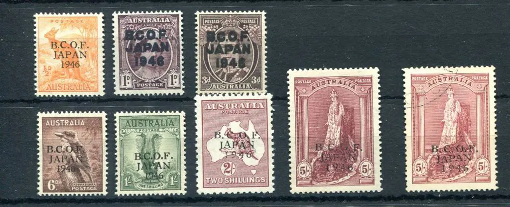 1946 BCOF set of 7 to 5/- Robes on thin paper MUH ... Image 1++