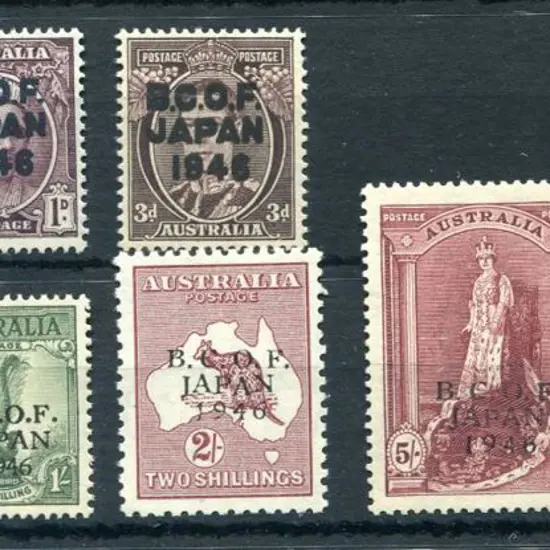 1946 BCOF set of 7 to 5/- Robes on thin paper MUH ...
