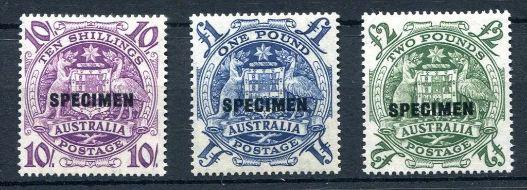 1949/50 Arms set of 3 ovptd "SPECIMEN". MUH with ... Image 1++
