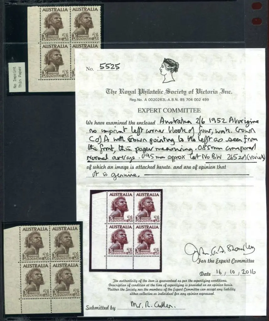 1952 2/6d Aborigine left corner block of 4 without ... Image 1++