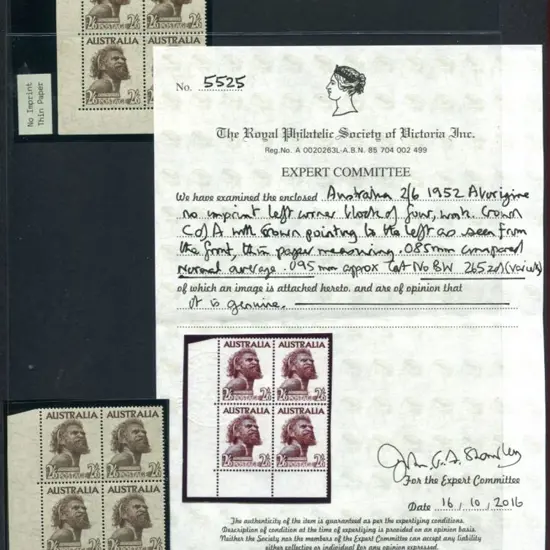 1952 2/6d Aborigine left corner block of 4 without ...