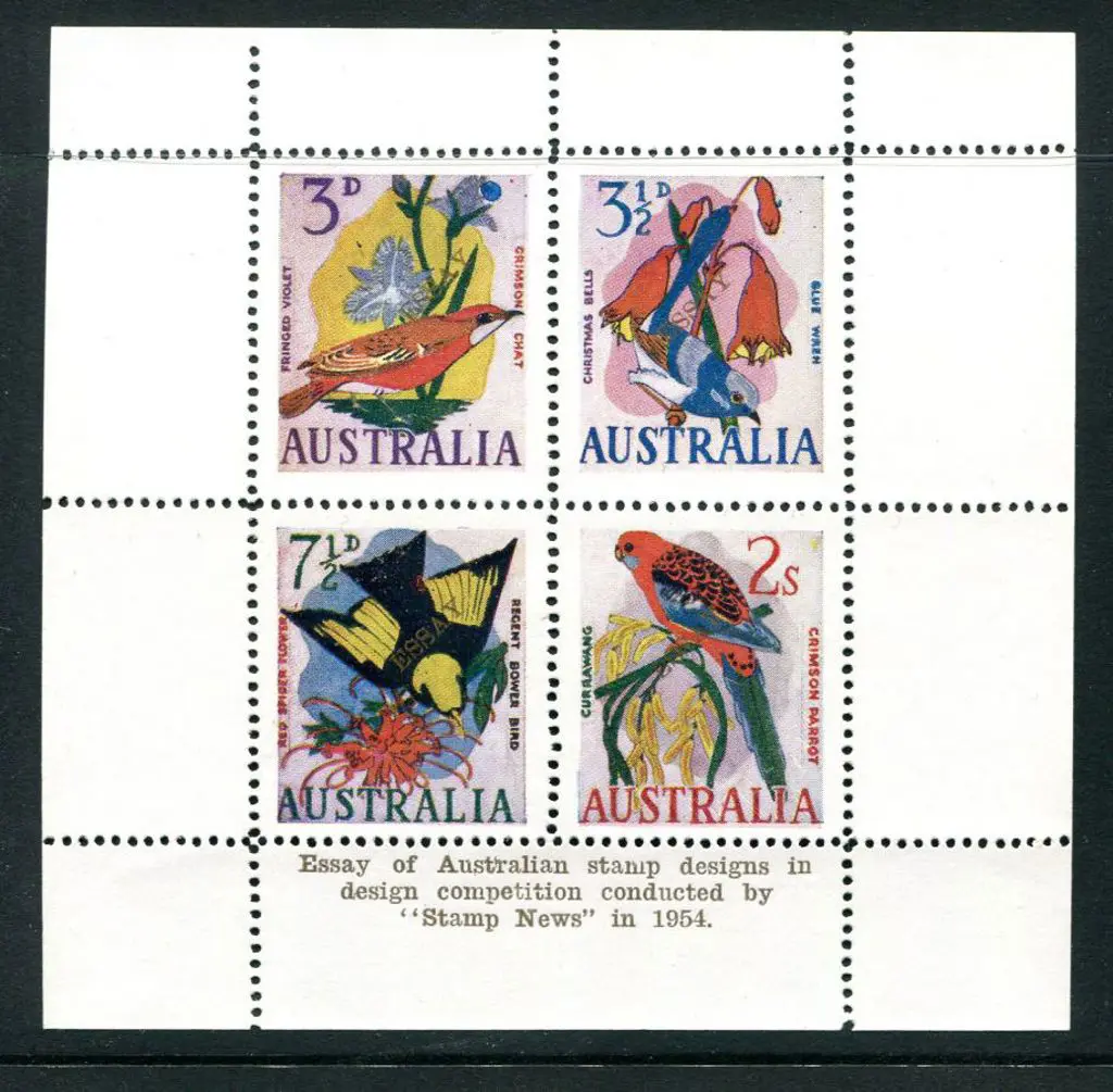 1954 Aust birds "Essay of Australian Stamp Designs ... Image 1++