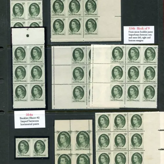 1963/65 5d green QEII multiples from booklet ...