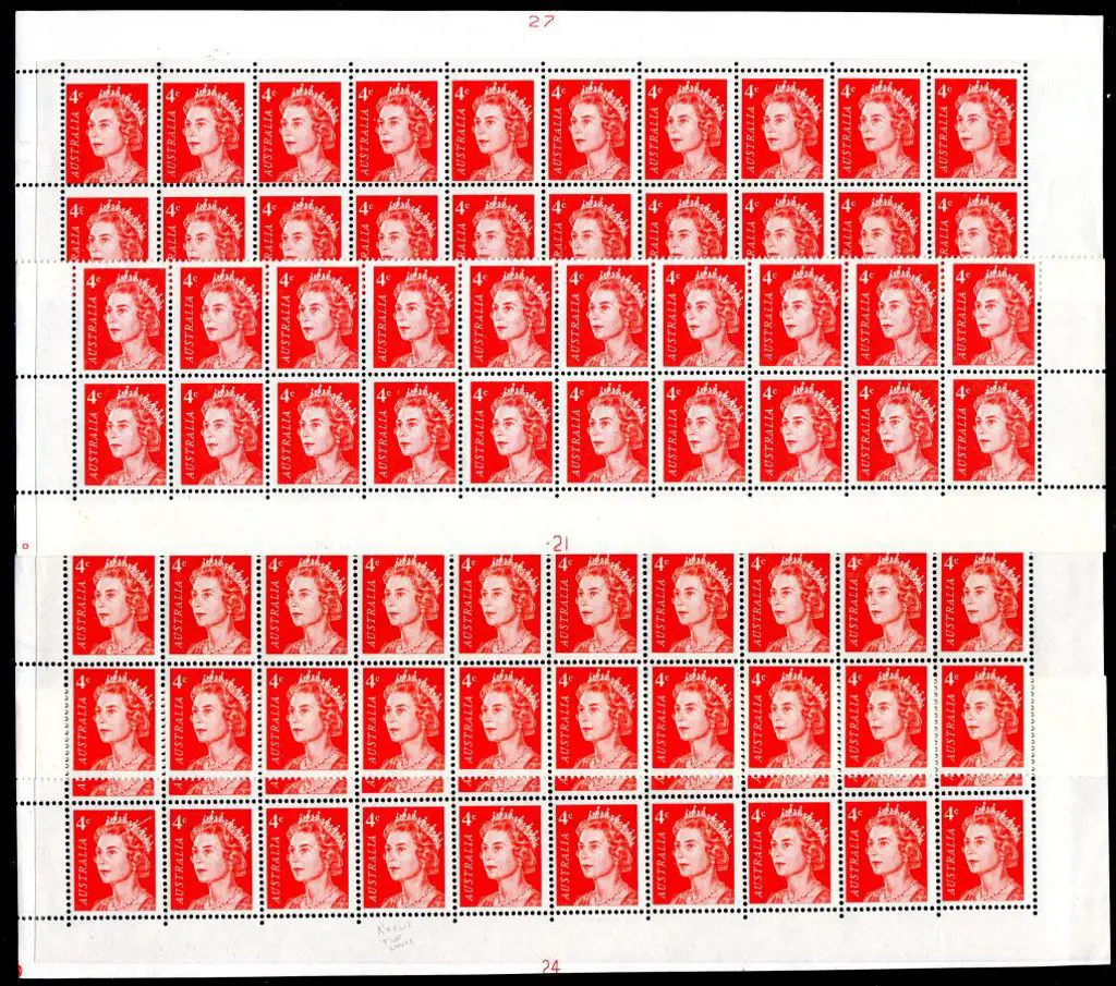 1966 4c red QEII in Plate number blocks of 20 for ... Image 1++