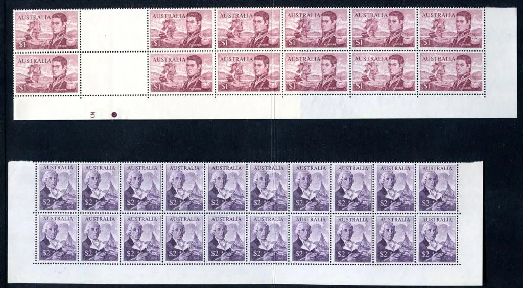 1966 $1 Flinders in Plate 3 bottom selvedge gutter ... Image 1++