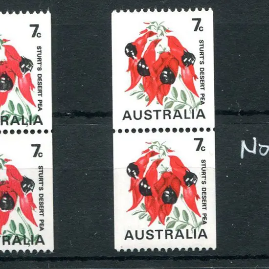 1971 7¢ Desert Pea coil pair with "buff omitted" & ...