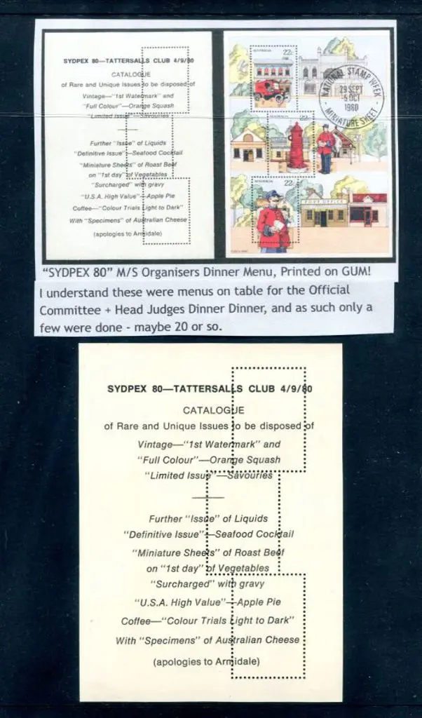 1980 Nat Stamp Week M/S with the organisers Menu ... Image 1++