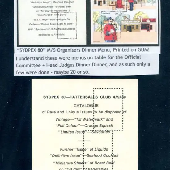1980 Nat Stamp Week M/S with the organisers Menu ...