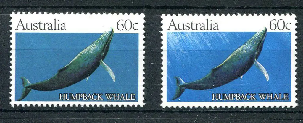 1982 60c Humpback Whale trial printing with solid ... Image 1++