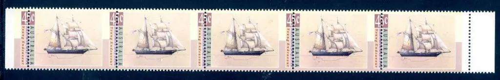 1992 45c Aust Day - "Young Endeavour" horiz strip ... Image 1++