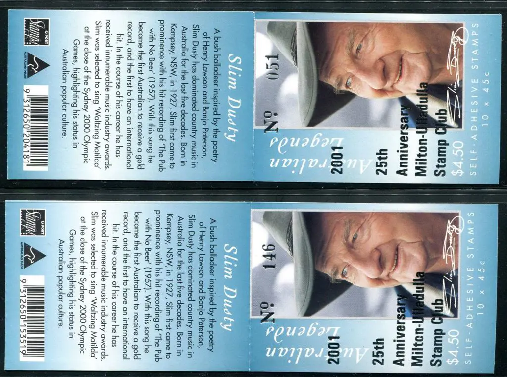 2001 $4.50 Slim Dusty - Aust Legends in both BC's ... Image 1++